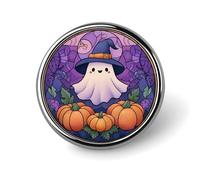Spilla rotonda con simpatico fantasma in un cappello da strega e zucche, per uomo e donna, spilla alla moda, spilla da colletto, abito, giacca, zaino, accessori