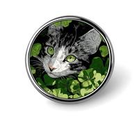 Spilla rotonda con simpatico gatto tra i trifogli per la festa di San Patrizio, per uomo e donna, spilla da colletto, abito, giacca, zaino, accessori