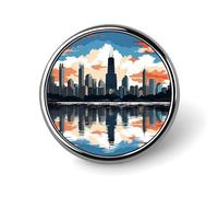Spilla rotonda con skyline di Chicago, graziosa spilla smaltata per bavero, spilla personalizzata per abbigliamento, decorazione unisex, porta badge per cappelli, borse, camicie