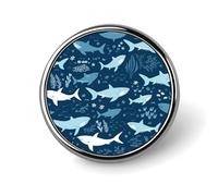 Spilla rotonda con squali, spilla da bavero da 2,5 cm, resistente, non sbiadisce, versatile, spilla decorativa leggera per accessori di abbigliamento, regali personalizzati
