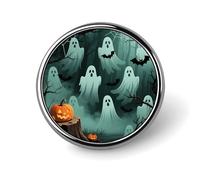 Spilla rotonda con stampa fantasma horror bianca. Un accessorio indispensabile per le donne alla moda, ideale per San Valentino, compleanno, laurea.