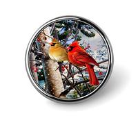 Spilla rotonda con stemma a forma di cardinale rosso e giallo con uccelli, spilla da bavero, stampata, regalo per uomo e donna, 1 pollice