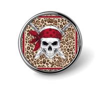 Spilla rotonda con teschio e sciarpa quadrata rossa su sfondo leopardato marrone, accessorio moda per uomo e donna, distintivo da colletto, giacca elegante, zaino.