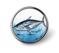 Spilla rotonda con tonno rosso Thunnus in metallo, personalizzata, adatta per abbigliamento, borse, cappelli, spilla stampata umoristica, decorazione per feste, accessori per uomini e donne