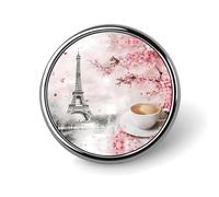 Spilla rotonda con torre Eiffel e caffè, spilla da bavero, accessorio per abito da sposa, compleanno, per uomini e donne