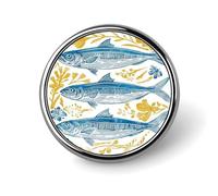 Spilla rotonda con tre sardine e piccoli fiori