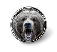 Spilla rotonda con urlo dell'orso grizzly, spilla con bottone, distintivo, accessori per abbigliamento per uomo e donna