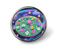 Spilla rotonda Cosmic Garden, spilla alla moda, spilla in metallo leggera per cappello, giacca, zaino