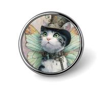 Spilla rotonda da 2,5 cm con gatto dalle ali di farfalla | Accessori originali per abbigliamento, cappelli, borse e cravatte per uomo e donna