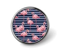 Spilla rotonda da bavero a righe blu navy con fenicottero, ideale per abbigliamento e accessori di gioielleria.