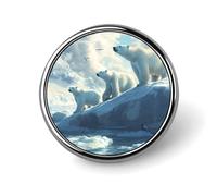 Spilla rotonda da bavero con orsi polari e banchi di ghiaccio dell'Oceano Artico, porta distintivi per vestiti, borse, zaini e cappelli.