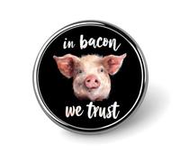 Spilla rotonda da bavero "In Bacon We Trust" con bottone, spilla, distintivo per cravatta, cappello, abbigliamento, gioielli e accessori.