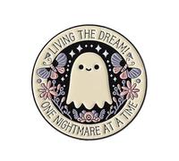 Spilla rotonda da donna a forma di fantasma, smaltata, a forma di farfalla, con scritta "One Nightmare at a Time", per Halloween, borsa, giacca, zaino, cappello