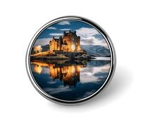 Spilla rotonda decorativa a forma di castello dal lago, in lega di alluminio resistente, leggera per camicie, giacche, cappelli, uniformi, 2,5 cm