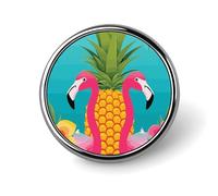 Spilla rotonda decorativa a forma di fenicottero con ananas, in lega di alluminio resistente, leggera per camicie, giacche, cappelli, uniformi, 2,5 cm
