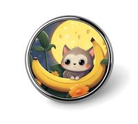 Spilla rotonda decorativa a forma di gatto con banana, in lega di alluminio resistente, spilla leggera per camicie, giacche, cappelli, uniformi, 2,5 cm
