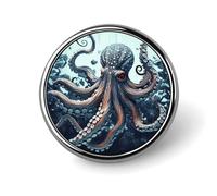 Spilla rotonda decorativa a forma di polpo in lega di alluminio, leggera, per camicie, giacche, cappelli, uniformi, 2,5 cm