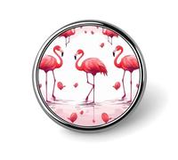 Spilla rotonda decorativa con fenicotteri rosa, in lega di alluminio resistente, leggera per camicie, giacche, cappelli, uniformi, 2,5 cm