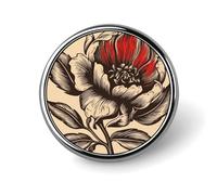 Spilla rotonda decorativa con fiori neri e rossi, in lega di alluminio resistente, leggera per camicie, giacche, cappelli, uniformi, 2,5 cm