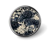 Spilla rotonda decorativa con motivo floreale nero, in lega di alluminio resistente, spilla leggera per camicie, giacche, cappelli, uniformi, 2,5 cm