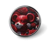 Spilla rotonda decorativa con orso tra le rose, in lega di alluminio resistente, leggera per camicie, giacche, cappelli, uniformi, 2,5 cm