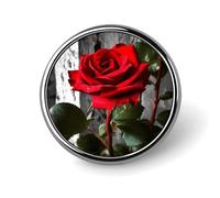 Spilla rotonda decorativa con rosa rossa in fiore, in lega di alluminio resistente, spilla leggera per camicie, giacche, cappelli, uniformi, 2,5 cm