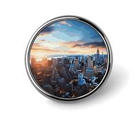 Spilla rotonda decorativa con skyline di New York, in lega di alluminio resistente, leggera per camicie, giacche, cappelli, uniformi, 2,5 cm