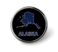 Spilla rotonda divertente con bandiera e mappa dell'Alaska, ideale per bavero, cappelli, abiti e accessori per uomo e donna, per matrimoni e feste.
