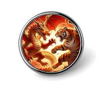 Spilla rotonda drago contro tigre, 2,5 cm, resistente, non sbiadisce, versatile spilla con bottone in metallo, spilla decorativa leggera per accessori di abbigliamento, regali personalizzati