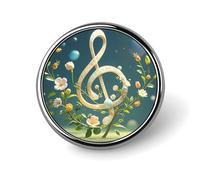 Spilla rotonda floreale con nota musicale, in metallo, personalizzata, adatta per abbigliamento, borse, cappelli, spilla stampata umoristica, decorazione per feste, accessori per uomini e donne