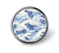 Spilla rotonda giapponese a forma di onde oceaniche, in smalto, ideale come decorazione per bavero, zaino o cappello.