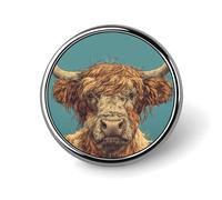Spilla rotonda illustrazione mucca Highland per uomo donna moda distintivo collare pin vestito giacca zaino accessori