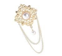 Spilla rotonda in filigrana di perle con fiore e nappe, spilla per donne e ragazze, accessorio di costruzione in metallo, accessorio versatile alla moda, One Size, come descritto