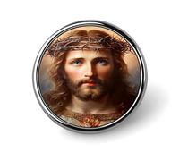 Spilla rotonda in lega di alluminio con croce floreale colorata a forma di Sacro Cuore di Cristo, corona di spine, ideale per giacche, zaini, cappelli, camicie. Elegante accessorio da bavero in metall