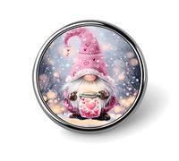Spilla rotonda in lega di alluminio con cuori rosa, gnomo, procione, neve, cuore e pigne, ideale per l'inverno. Spilla decorativa per giacche, zaini, cappelli, camicie, elegante accessorio da bavero i