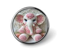 Spilla rotonda in lega di alluminio con elefante all'uncinetto e fiore rosa, patchwork di elefante, spilla decorativa per giacche, zaini, cappelli, camicie, elegante accessorio da bavero in metallo pe