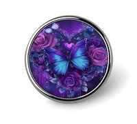 Spilla rotonda in lega di alluminio con farfalle viola, rose, acchiappasogni a forma di cuore, farfalla, galassia e piume, ideale per giacche, zaini, cappelli, camicie. Elegante accessorio da bavero i
