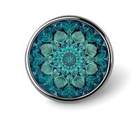 Spilla rotonda in lega di alluminio con mandala floreale blu in stile boho, colorata e floreale, ideale per giacche, zaini, cappelli, camicie, elegante accessorio da bavero in metallo per uomo e donna