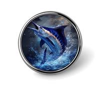 Spilla rotonda in lega di alluminio con marlin blu che salta tra le onde dell'oceano e tartaruga marina galattica in viaggio, spilla decorativa per giacche, zaini, cappelli, camicie, elegante accessor