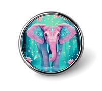 Spilla rotonda in lega di alluminio con motivo elefante rosa e patchwork, spilla decorativa per giacche, zaini, cappelli, camicie, elegante accessorio da bavero in metallo per uomo e donna, 2,5 cm.