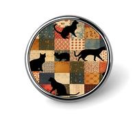 Spilla rotonda in lega di alluminio con silhouette di gatto e fiori patchwork, spilla decorativa per giacche, zaini, cappelli, camicie, elegante accessorio da bavero in metallo per uomo e donna, 2,5 c