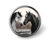 Spilla rotonda in lega di alluminio di alta qualità, con cavalli bianchi e neri, accessorio da regalo, emblema in metallo leggero per uomini e donne, spilla resistente e alla moda per cappello, giacca