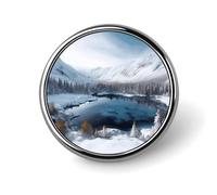 Spilla rotonda in lega di alluminio di alta qualità, con montagne invernali e scena di neve, accessorio regalo, emblema in metallo leggero per uomini e donne, spilla resistente e alla moda per