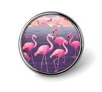 Spilla rotonda in lega di alluminio di alta qualità, con stormo di fenicotteri tropicali, accessorio da regalo, emblema in metallo leggero per uomini e donne, durevole e alla moda per cappelli