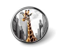 Spilla rotonda in lega di alluminio di alta qualità, giraffa a New York, accessorio regalo, emblema in metallo leggero per uomini e donne, spilla resistente e alla moda per cappello, giacca, zaino