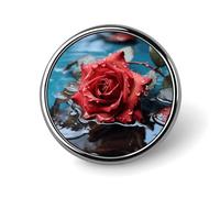Spilla rotonda in lega di alluminio di alta qualità, rosa rossa nell'acqua, accessorio regalo, emblema in metallo leggero per uomini e donne, spilla resistente e alla moda per cappello, giacca, zaino
