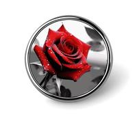 Spilla rotonda in lega di alluminio di alta qualità, spilla a forma di rosa rossa e nera, accessori da regalo, emblema in metallo leggero per uomini e donne, durevole e alla moda per cappello, giacca