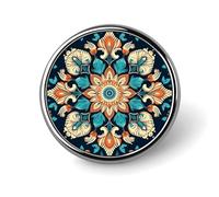 Spilla rotonda in lega di alluminio resistente, con motivo floreale mandala, vintage, decorativa, leggera, per camicie, giacche, cappelli, uniformi, 2,5 cm