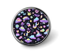 Spilla rotonda in metallo con alieni al neon arcobaleno, spilla da bavero alla moda, gioiello decorativo unisex