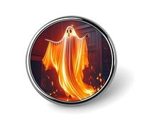 Spilla rotonda in metallo con bottone, spilla alla moda, spilla a forma di castello di zucca gialla, spilla con bottone distintivo